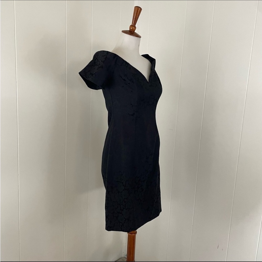 Vintage 80s 90s Lace Jacquard Dress Women’s S Mini Sheath Off Shoulder Cocktail‎ - Picture 4 of 8